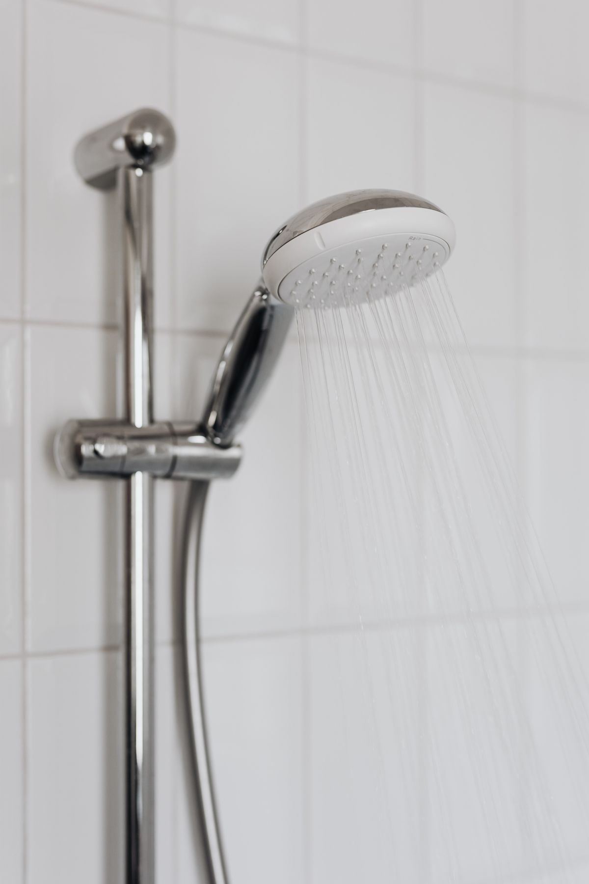 Chrome shower head where hard water scale commonly builds